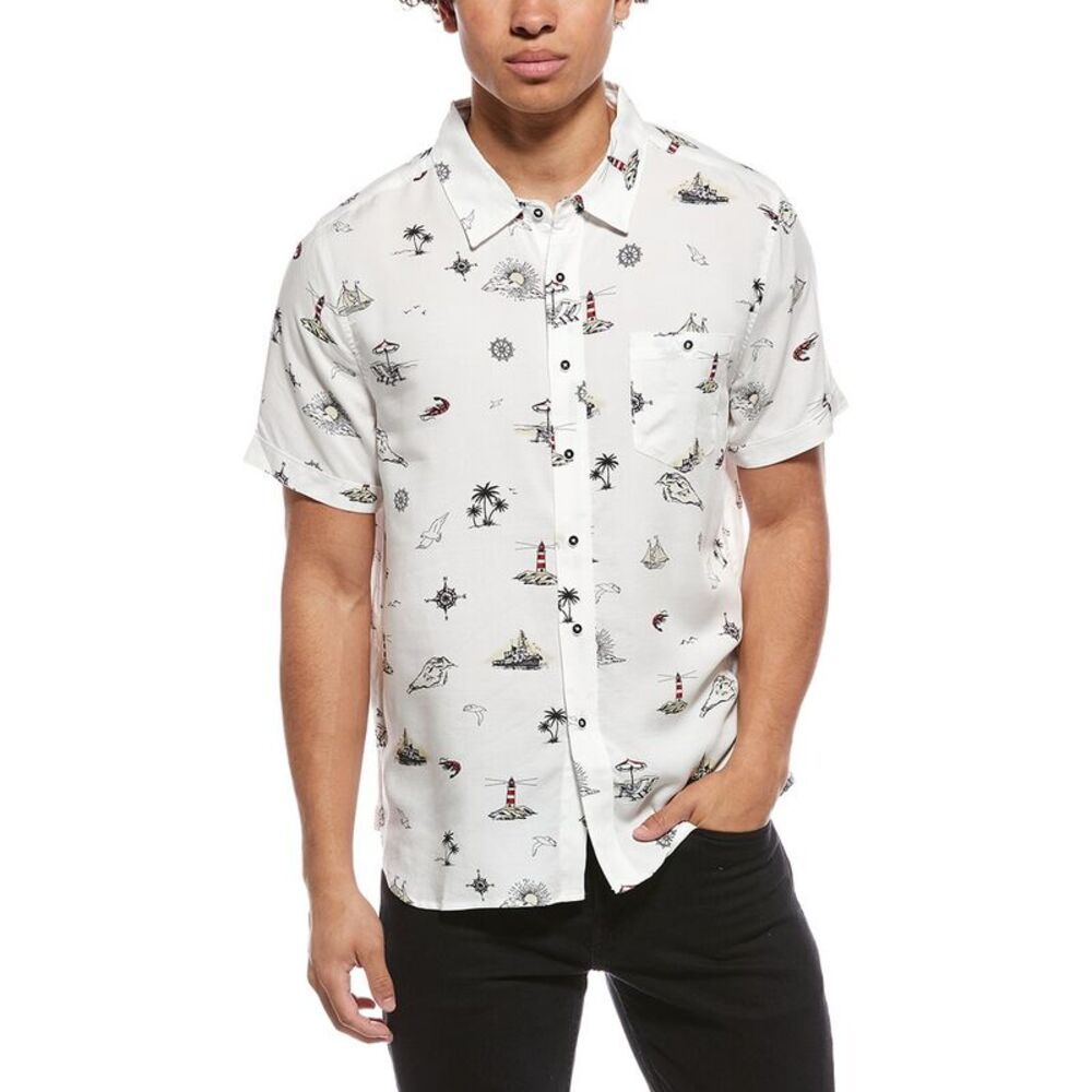 Magaschoni Mens  Printed Shirt, White